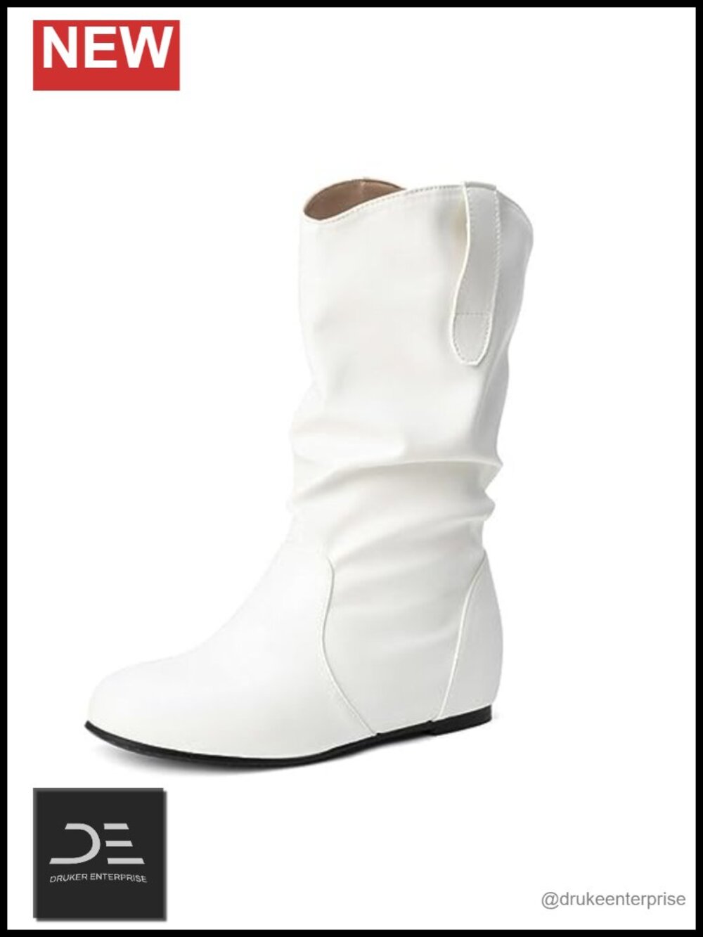 Women's Mid Calf Boots Wide Calf Round Toe Pull On Faux Leather
